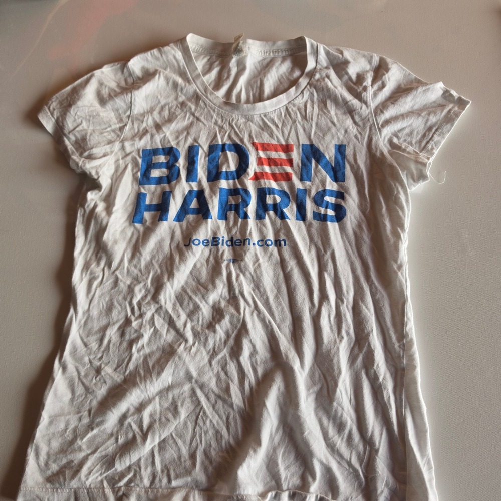 Biden Harris 2020 Campaign Graphic T-Shirt White Royal Apparel Womens Medium